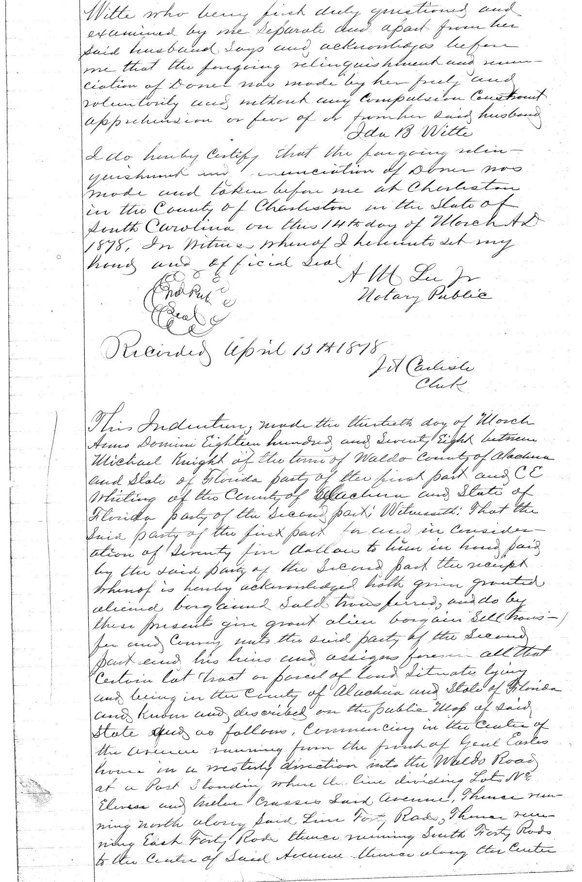 Deed Record K, Alachua County, Florida