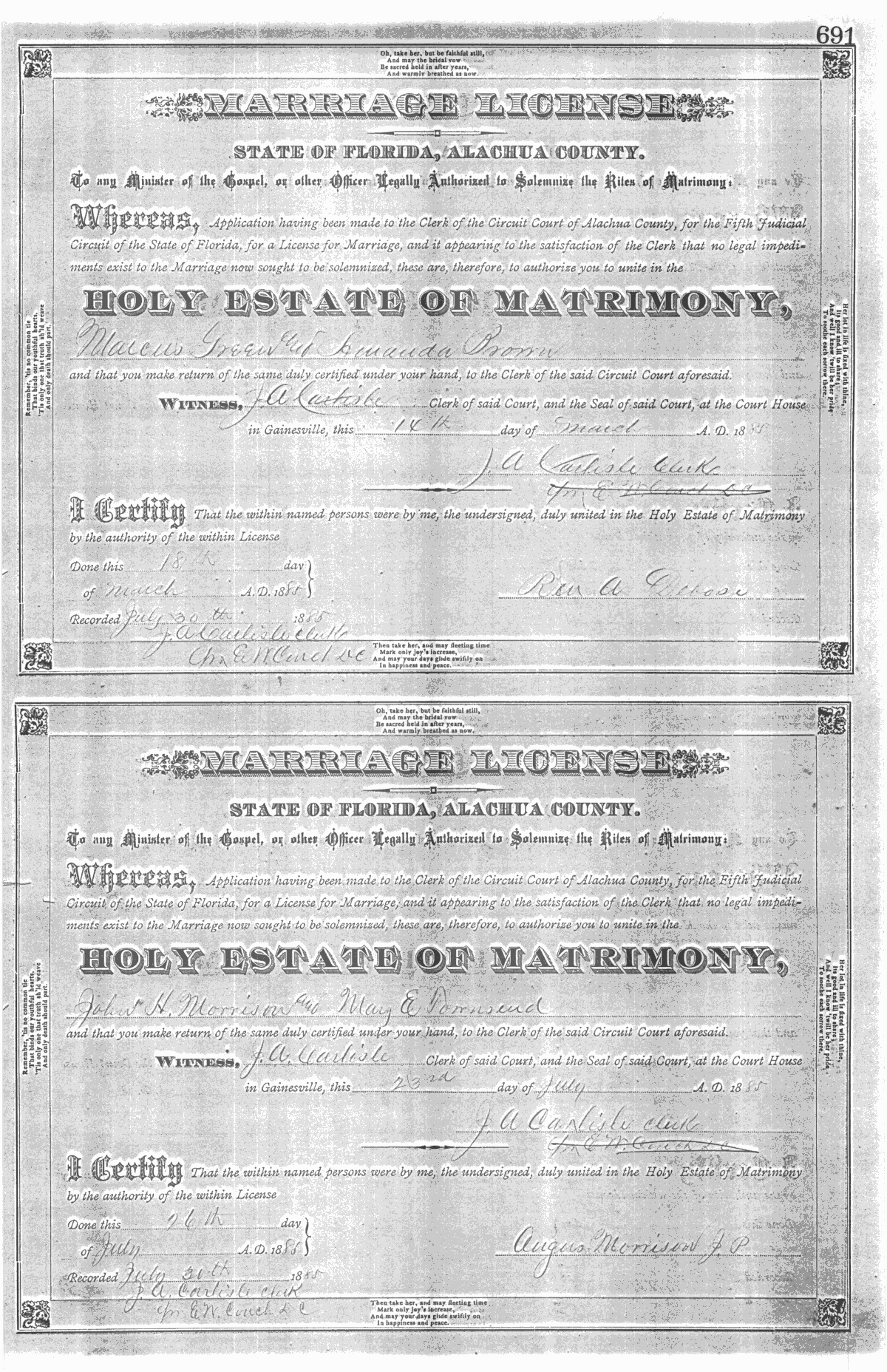 Marriage License B, Alachua County, Florida